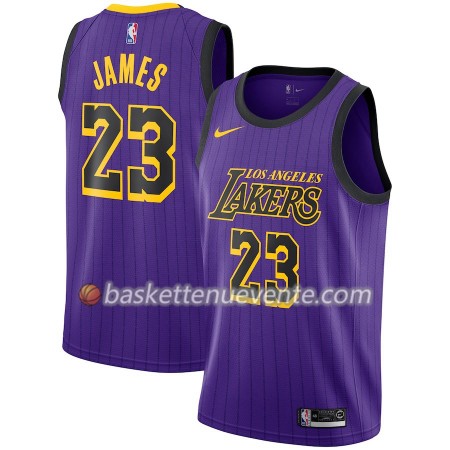 Maillot Basket Los Angeles Lakers LeBron James 23 2018-19 Nike City Edition Pourpre Swingman - Homme